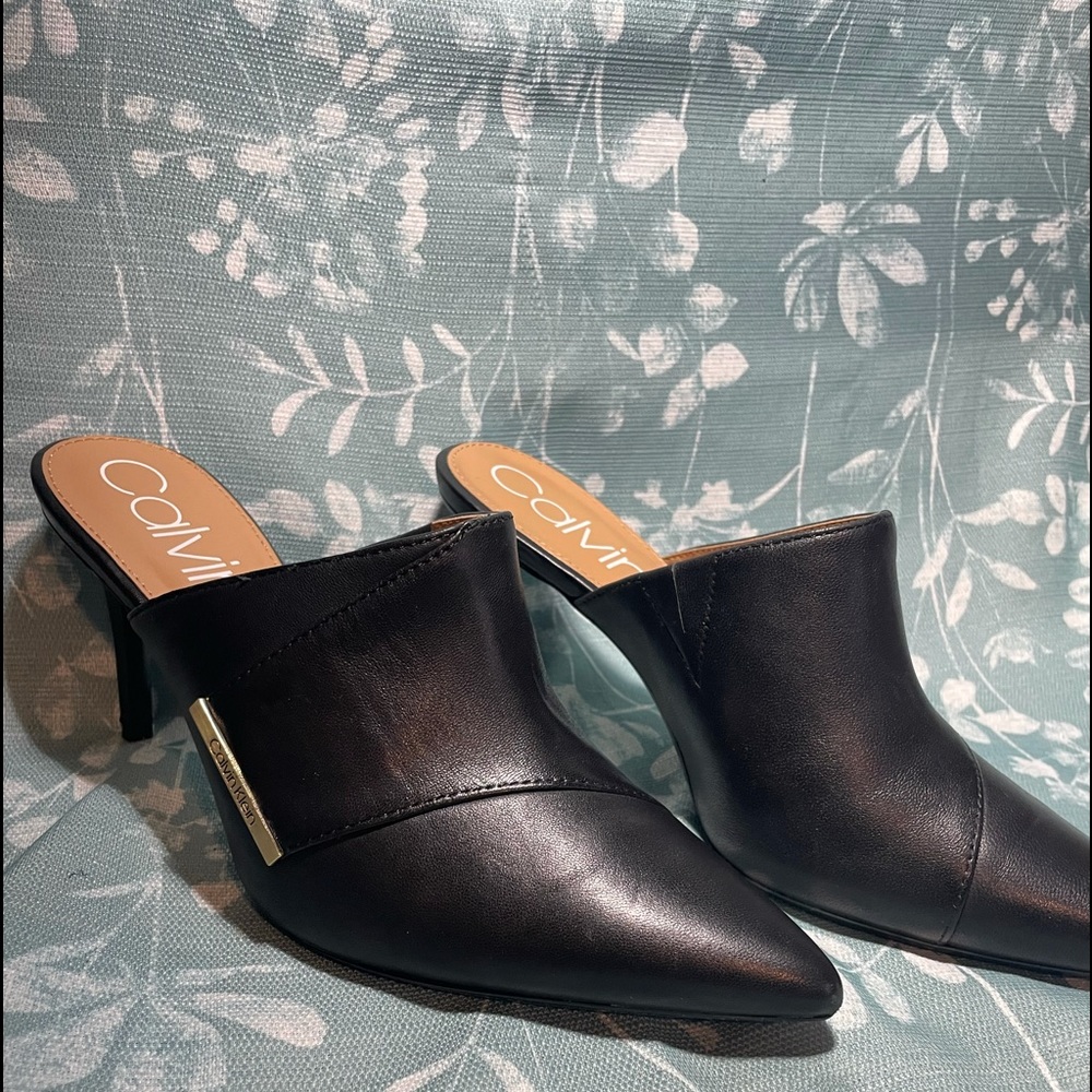 Calvin Klein Grecia Leather Pointed Toe Heels